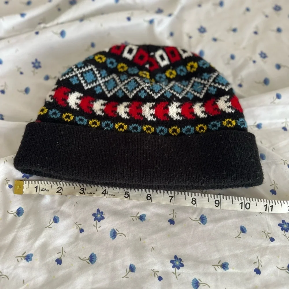 Vintage 90s Artex knit Colorful Geometric Beanie Winter Hat. Union Made. USA.